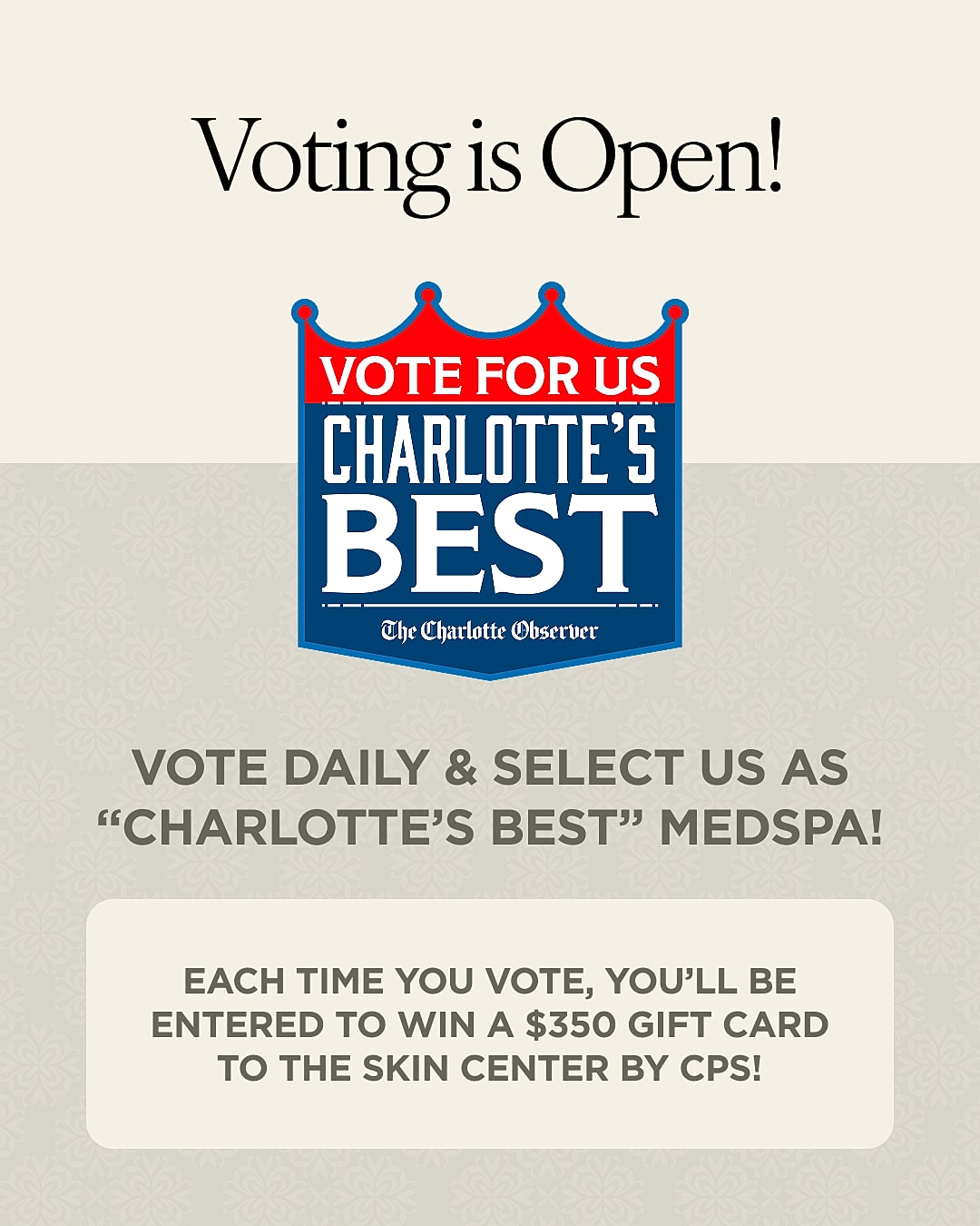 Voting open for Charlotte's Best medspa contest.