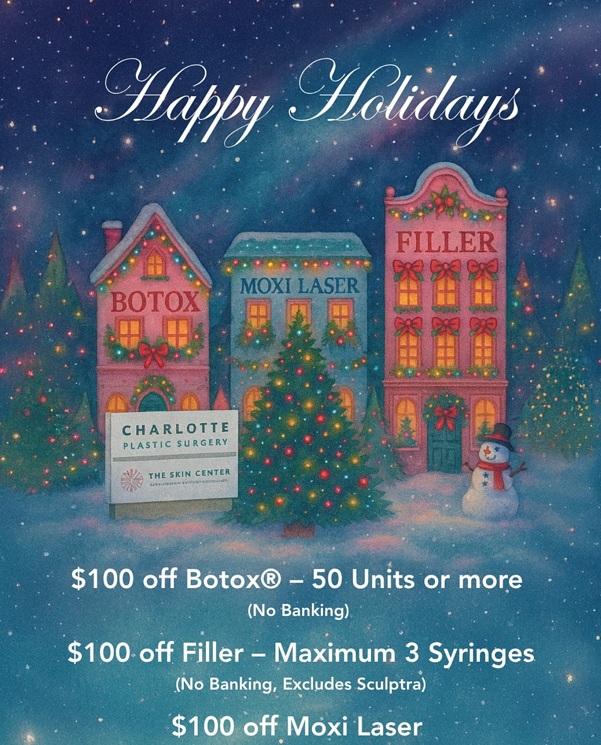 Holiday promotion for cosmetic treatments and services.